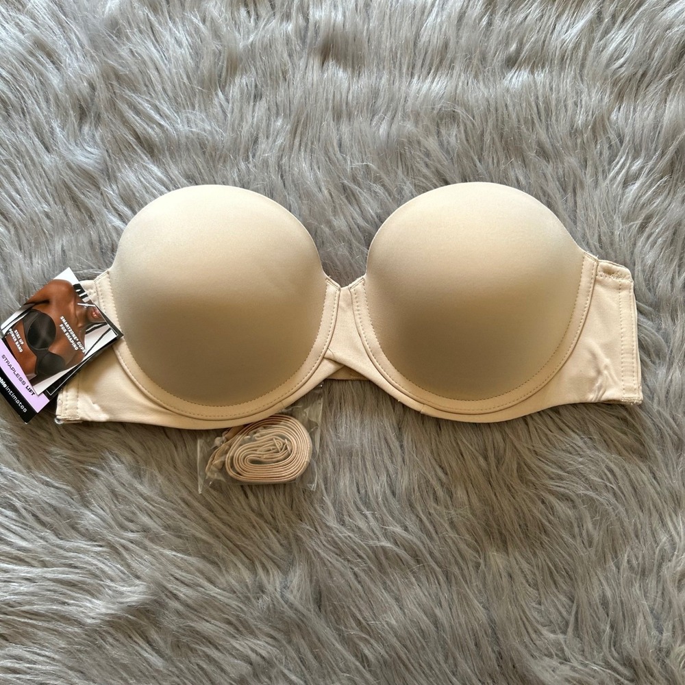 Maidenform Strapless Lift Bra Womens Size 36B Beige Underwire Push Up Padded